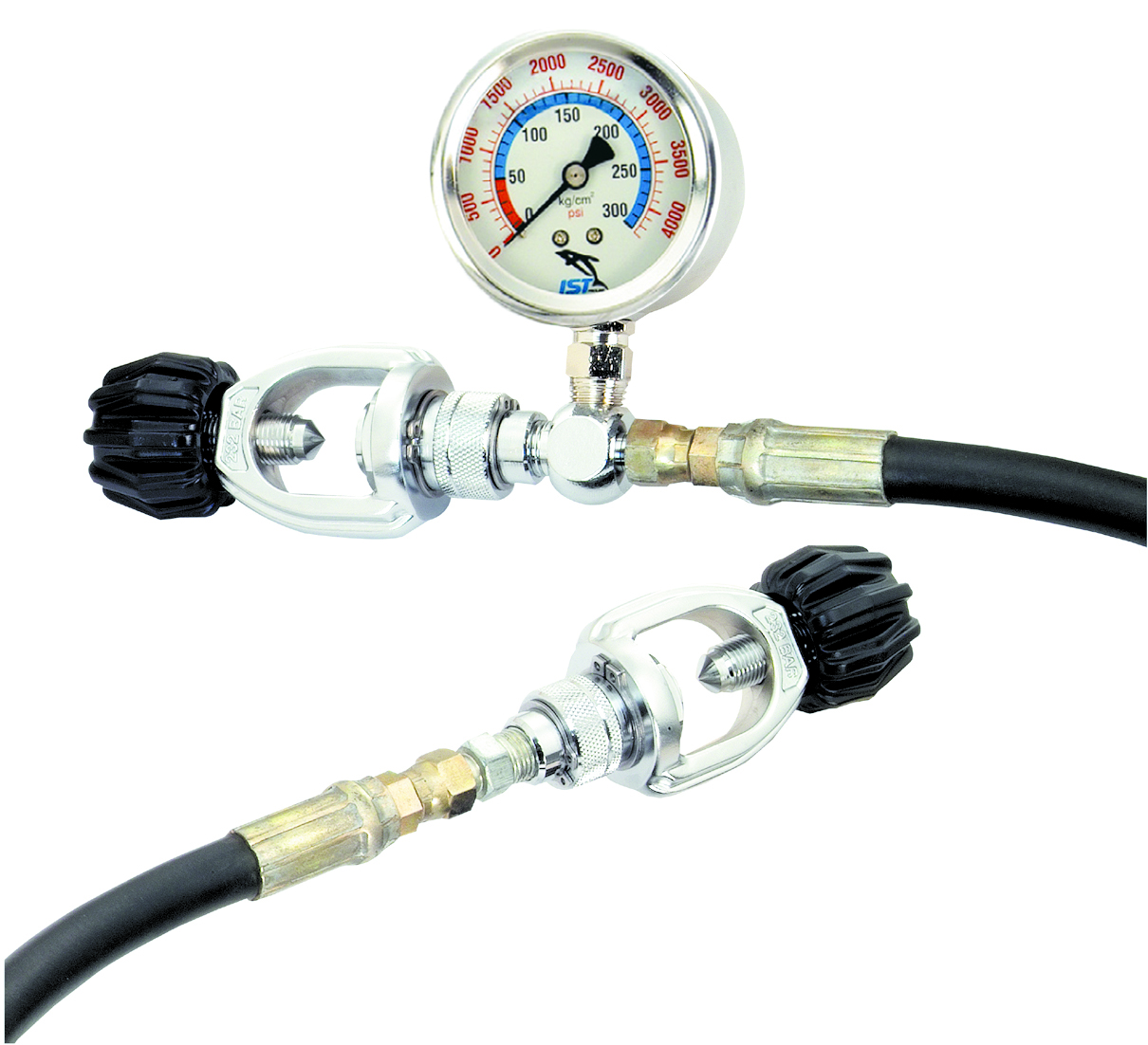 YOKE TO YOKE TANK EQUALISING HOSE W/ PRESSURE GAUGE